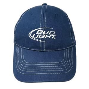 Bud Light Blue Cotton Baseball Cap Hat Adjustable Strapback White Stitching